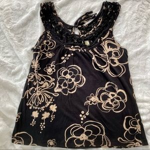 Anthropologie navy top with floral pattern